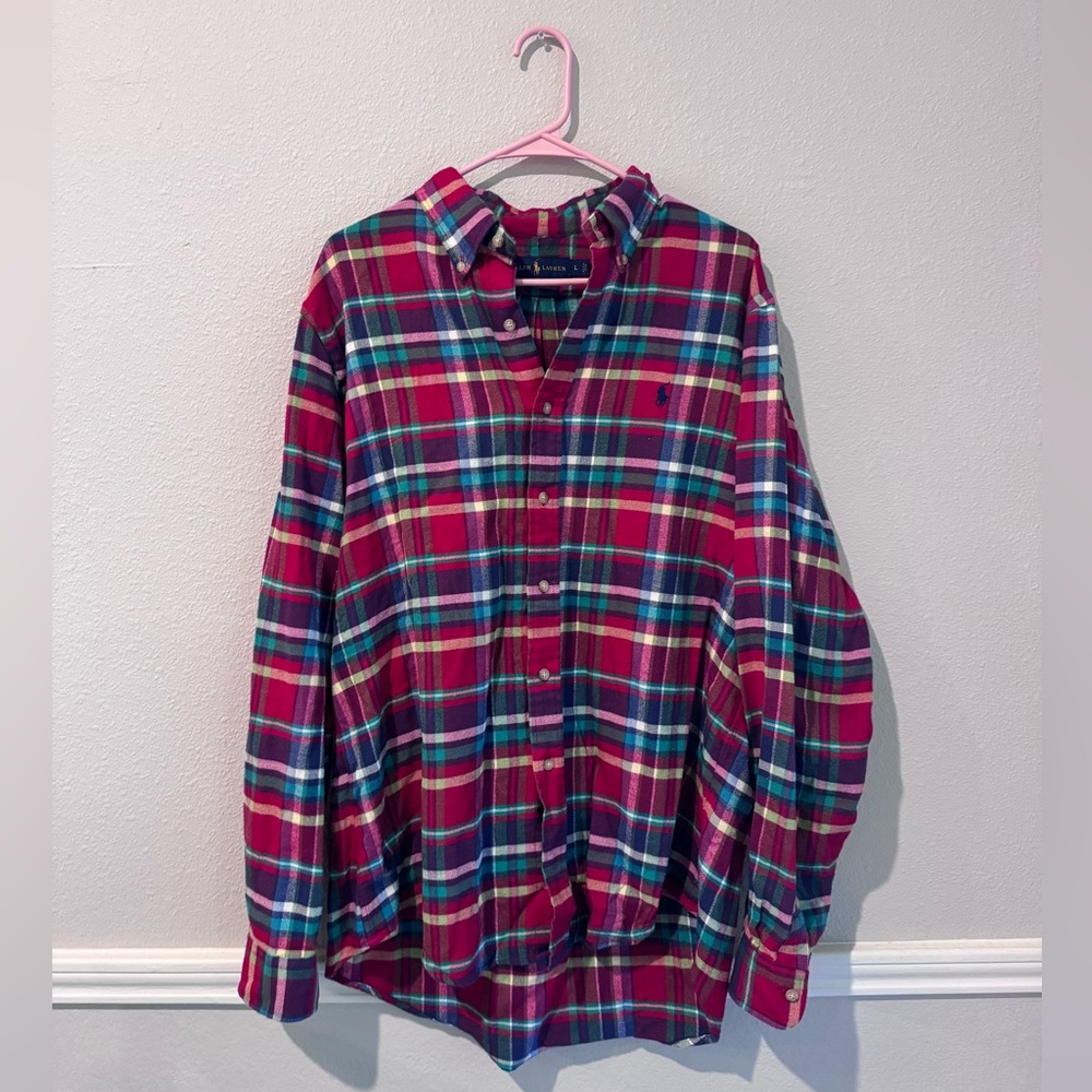 Ralph Lauren Red and Green Plaid Button Down Flannel Shirt